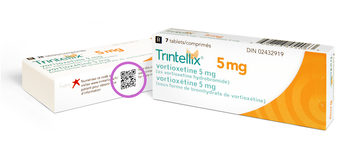 Boîte de Trintellix 5 mg avec code QR encerclé